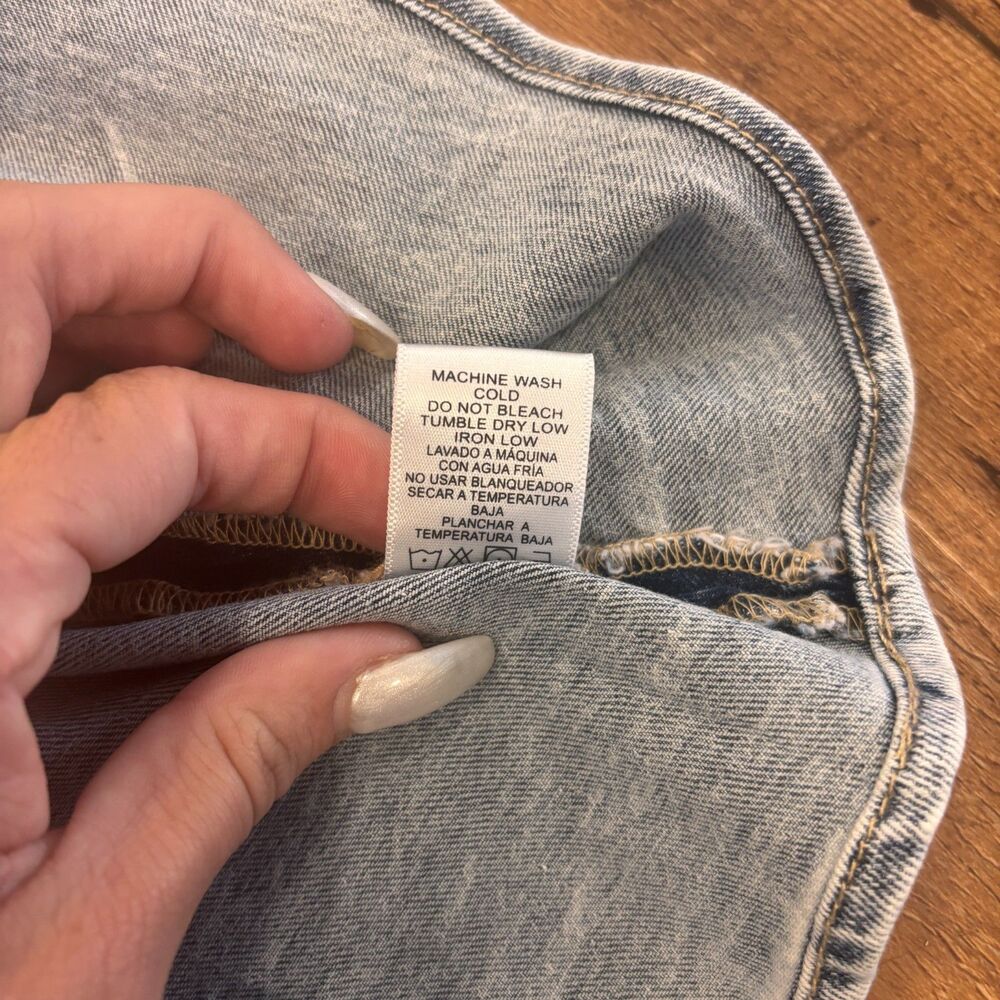 Y2K Acid Wash Denim Pleated Mini Skirt Double Buckle Low Rise Grunge Goth Size L - Picture 6 of 9